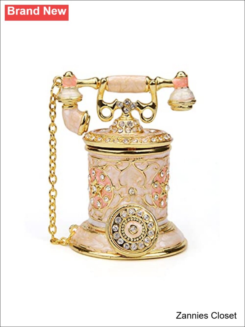 ✨ Vintage Telephone Trinket Box Hinged Enamel Hand Painted Jewelry Box